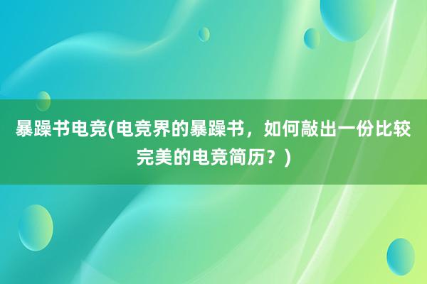 暴躁书电竞(电竞界的暴躁书，如何敲出一份比较完美的电竞简历？)