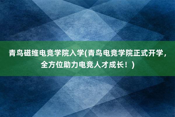 青鸟磁维电竞学院入学(青鸟电竞学院正式开学，全方位助力电竞人才成长！)