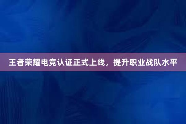 王者荣耀电竞认证正式上线，提升职业战队水平