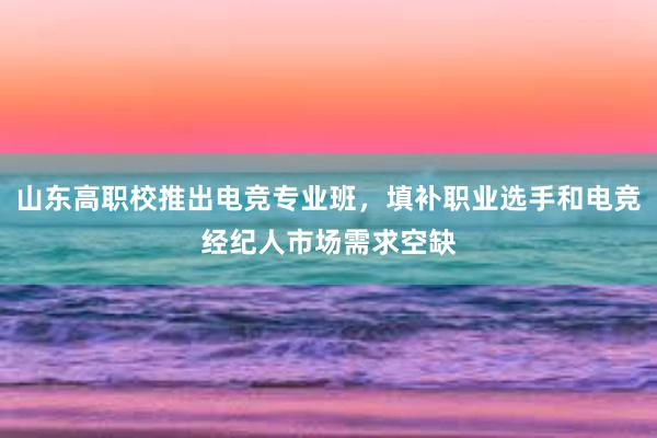 山东高职校推出电竞专业班，填补职业选手和电竞经纪人市场需求空缺