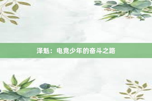 泽魁：电竞少年的奋斗之路